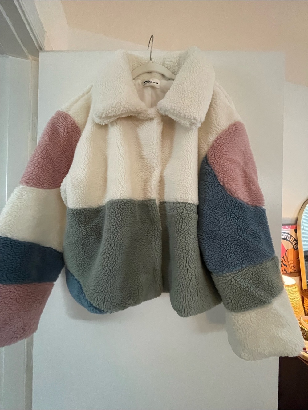 VIGOSS Cozy Colorblock Sherpa Jacket - Cream, Pink, Blue, Green - Size XL - Picture 2 of 9